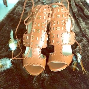 Bebe Luggage Color Heels, straps, tribal accent!